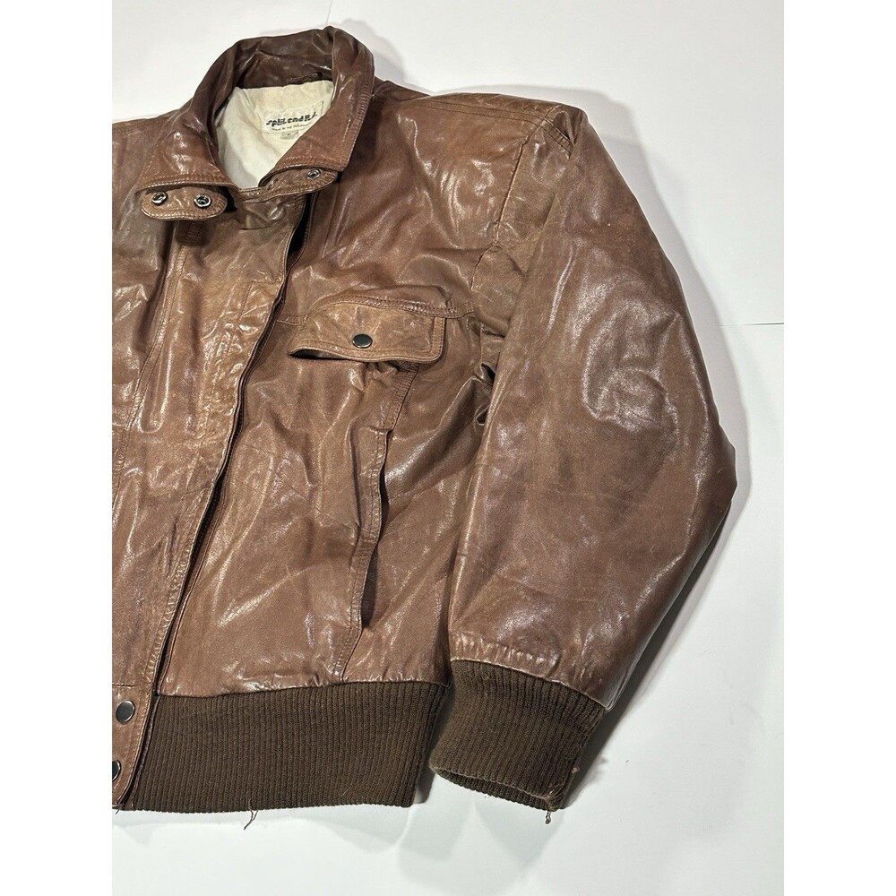Vintage 80s Split End Ltd Leather Bomber Jacket Brown Men’s Size Small 1980s - Picture 5 of 16